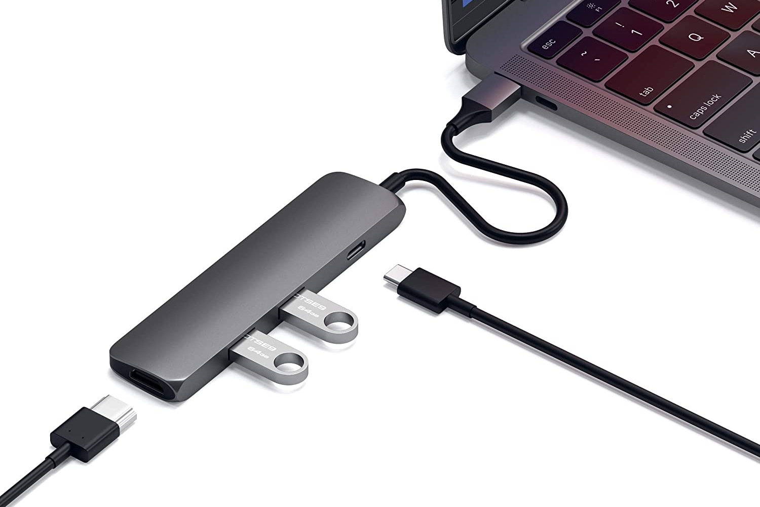 Satechi Slim Aluminum Type-C Multi-Port Adapter with Type-C Charging Port